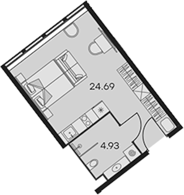 Квартира студия 29.62 м², 5/15 эт., Апарт-отель «Апарт-отель 25-7 Заневский»